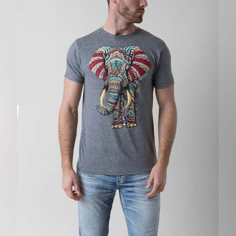 Riot Society Modern LA Elephant Graphic T-shirt Festival Boho Gray Rayon small